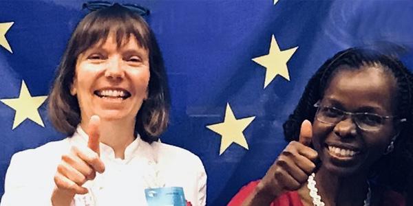 Prof.Doris Schroeder left and Wits Law Prof.Pamela Andanda at the launch of the Global Code of Conduct for Research which Wits has adopted at the European Parliament in 2018_600x300.jpg